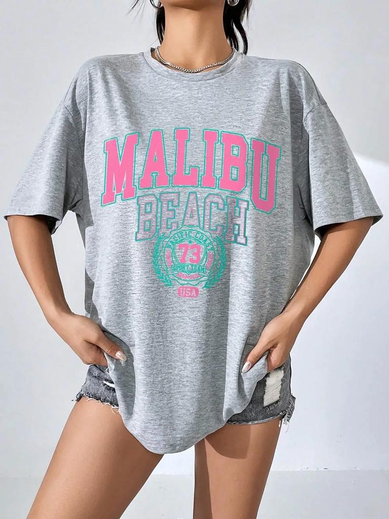 Malibu Beach Letter Print Print Womens T-Shirts Street Casual Tshirt Summer Brand Tee Clothing Hip Hop Breathable Tshirts Women