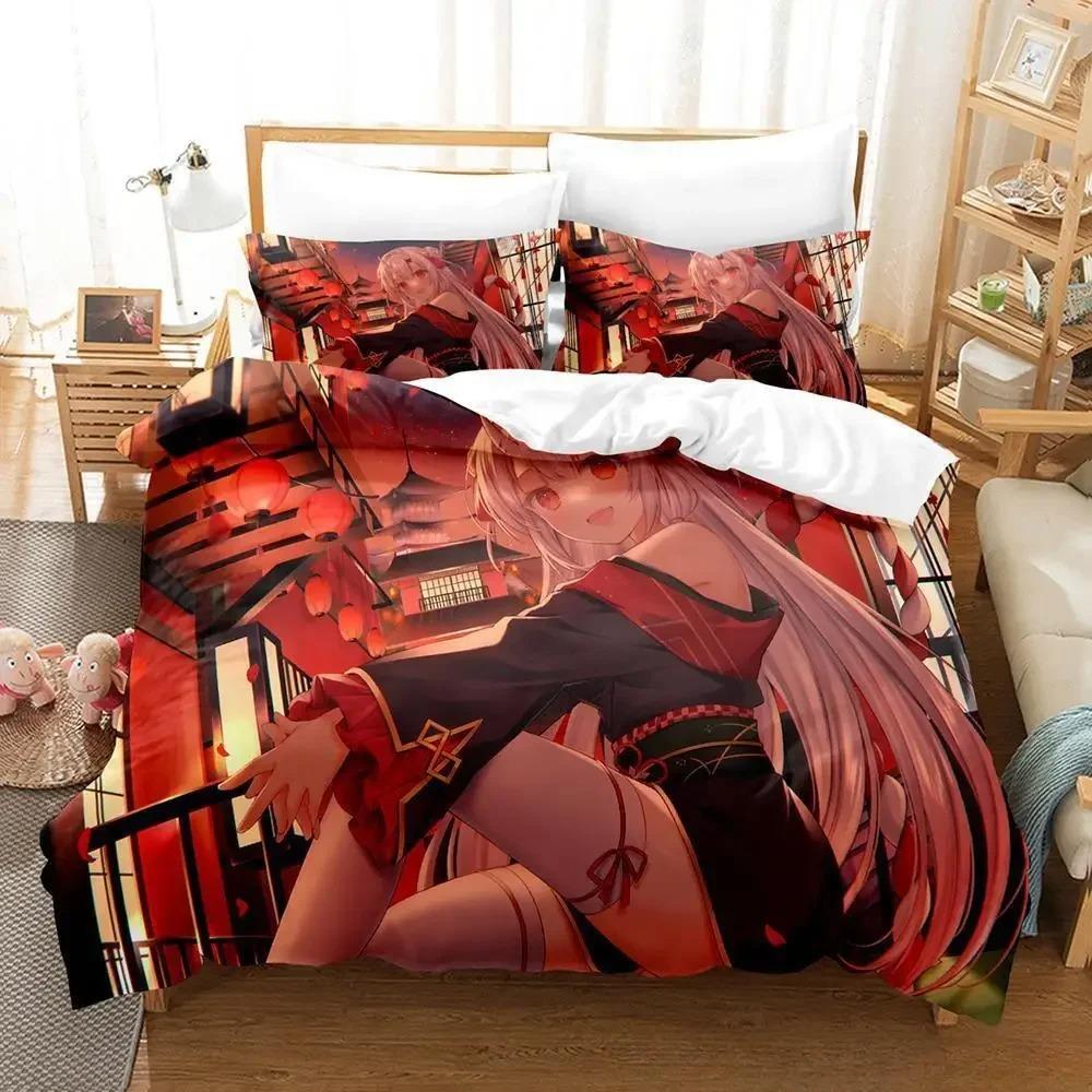 Kawaii Nakiri Ayame 3D Anime Bedding Set Single Twin Full Queen King Size Duvet Cover for Adult Kid Bedroom