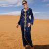 Solid Color Heavy Industry Rhinestone Luxury Muslim Dress Dubai Ramadan Long Sleeve Dress Abaya