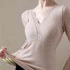 Thermal Bottoming Tops with Built-in Chest Pads DE Velvet Double Layer Warmth Long Sleeve Pullover Tops Solid Color Winter Inner Outer Wear