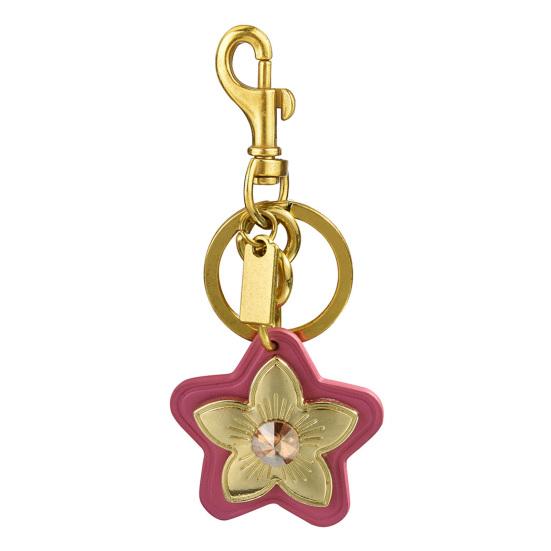 Keychain Pendant Pink-Edged Star Rhinestone Flower Design Key Chain with Anti-Oxidation Lobster Clasp Backpacks Accessory