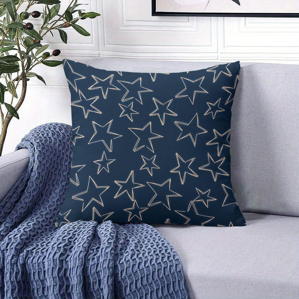 Navy Blue Gold-Line Star square Jacquard Pillow Cover for Sofa Office Waist Cushion Cover Home Decorative Pillowcase