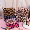 Borsa per il trucco in peluche con stampa leopardata di grande capacità, borsa per cosmetici con cerniera, borsa da toilette, custodia per il lavaggio, organizer da viaggio
