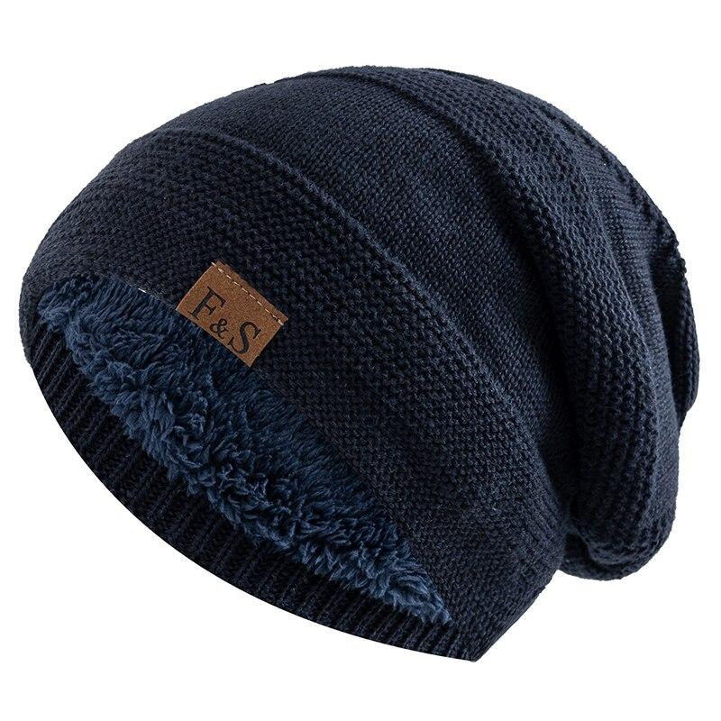 Neue Unisex-Slouchy-Wintermützen mit Pelzfutter für Männer und Frauen, warme Beanie-Mütze, lässige Label-Dekor-Winterstrickmützen
