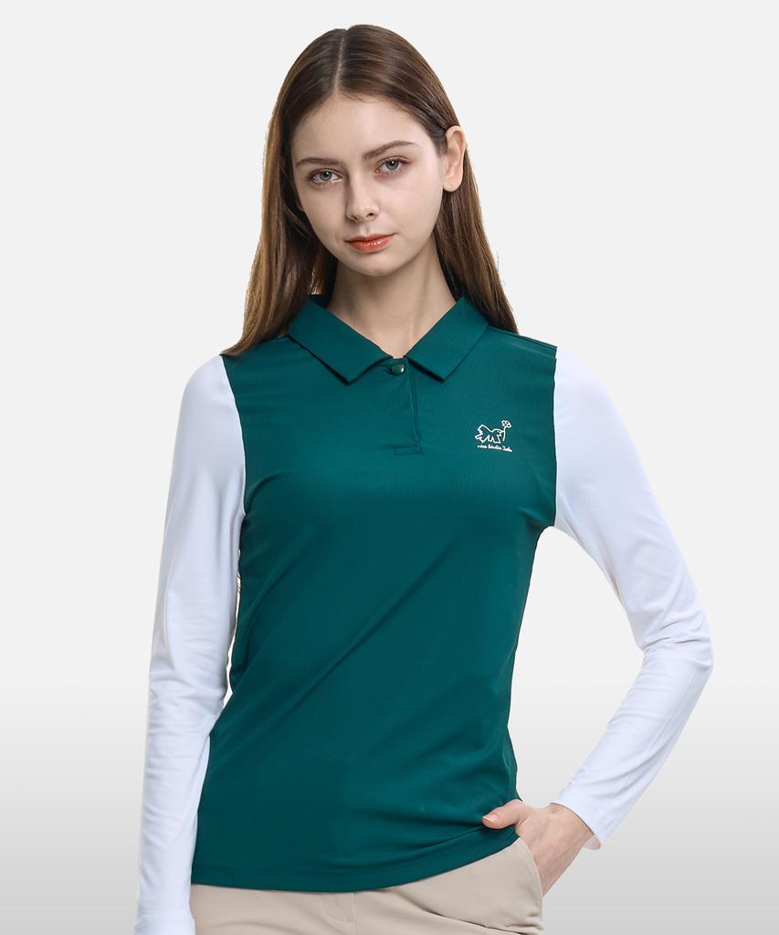 2ELA [2Pack] Lovely Shot Women'S Color-Blocked Sleeve Long Sleeve Collared T-Shirt 4 Colors (Type A)