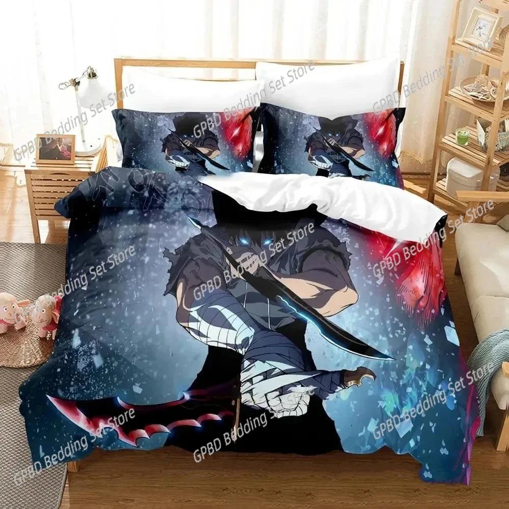 Ensemble de literie Anime Solo Leveling imprimé en 3D Chambre à coucher Couvre-lit doux moderne Housse de couette douce confortable Housse de couette confortable et taie d'oreiller