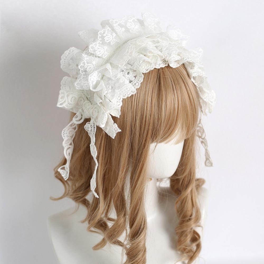 Gothic Style Lace Bow Lolita Headband Sweet Bow Handmade Lace Bow Hairband Embroidery Design Lace Headband Maid Costume