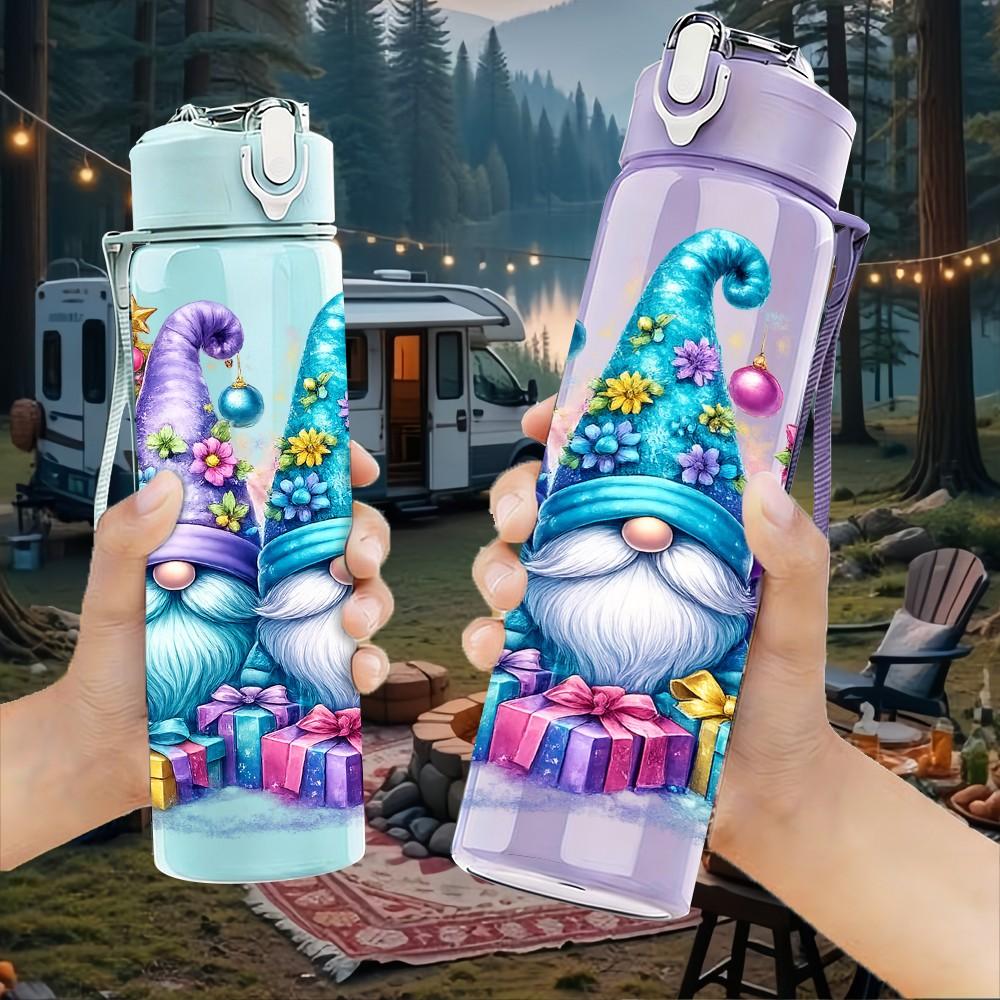 1PC Three Gnome Cute Christmas Cartoon 750ml Color Plastic Sports Water Bottle Leakproof Flip Straw Lid Suitable for Sports Office Home Use