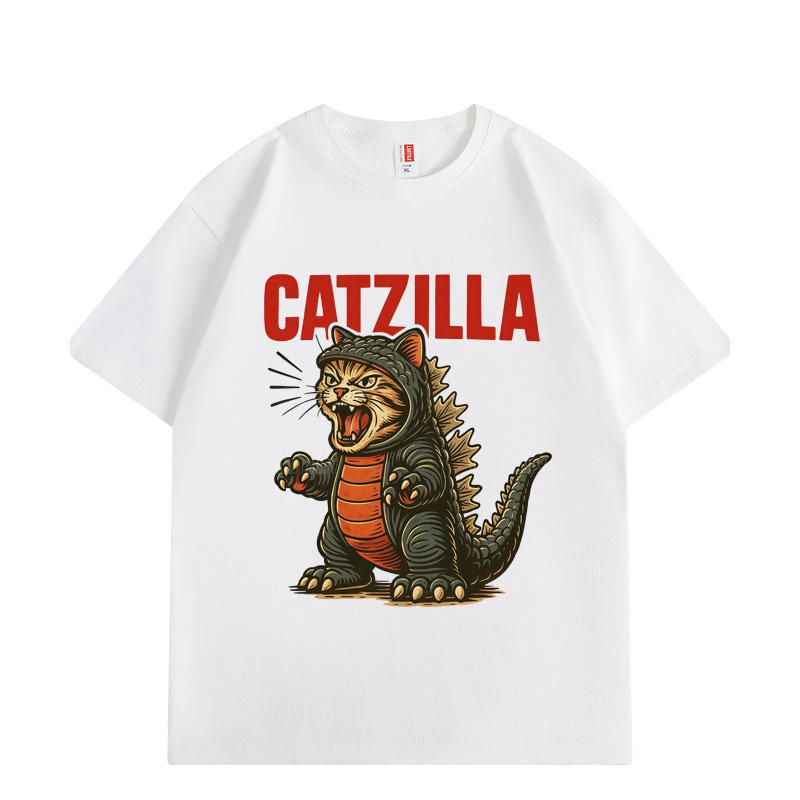 Catzilla Funny Cat Meme Graphic T Shirts Harajuku Japanese Style Short Sleeve T-shirts Fashion Cartoon Oversized T-shirt