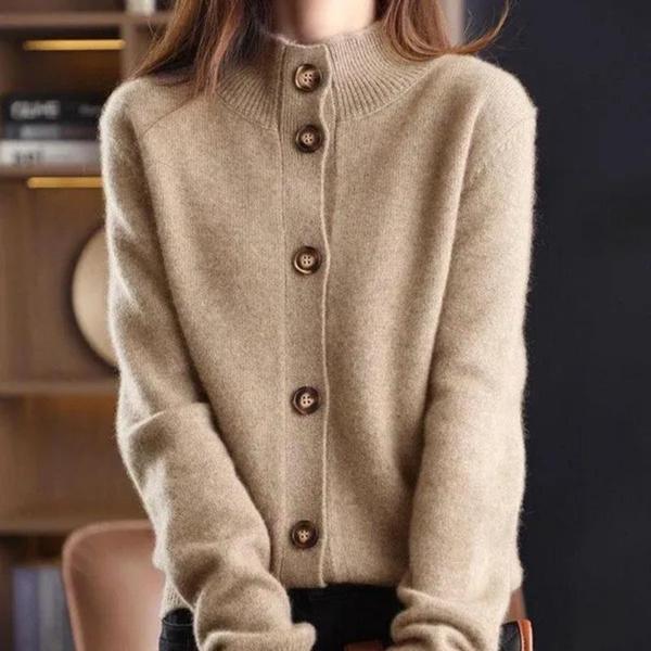 Cárdigan de punto para mujer Otoño e Invierno Moda Vintage Cuello alto Botones Cárdigan de Cachemira Chaqueta Suéter Casual de Mujer