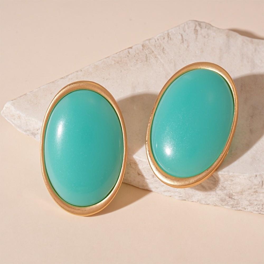 New Geometric Resin Dangle Earrings Vintage Trend Wine Red Color Stud Earrings Sweet Elegant Oval Earrings for Bridal Shower