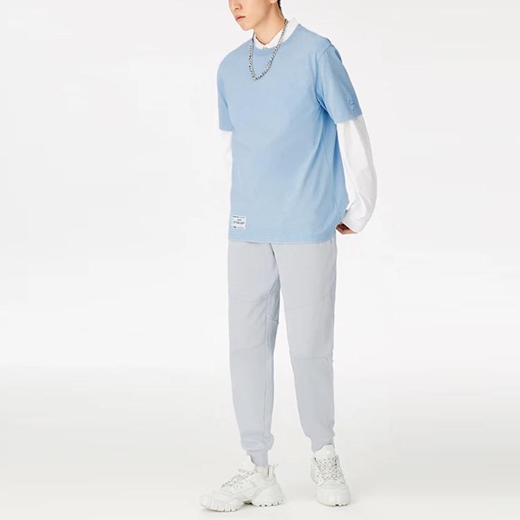 Li-Ning Solid Color Round Neck Casual Short Sleeve T-Shirt Men Tops Mist-Blue AHSS361-8
