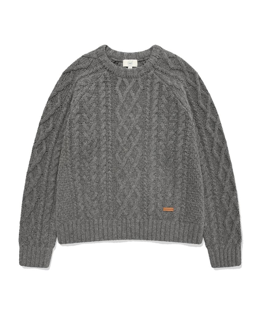 COVERNAT WOMAN Raglan Cable Knit Melange Gray