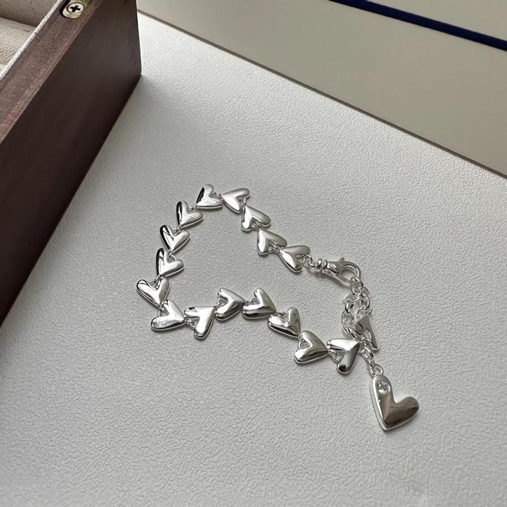 Women's 925 Silver Flat Heart Minimalist Bracelet