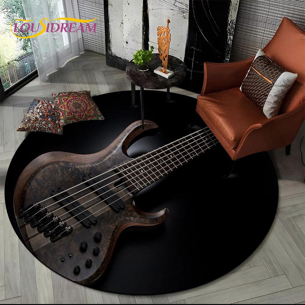 3D Electric Guitar Classical Guitar Music Round Carpet Rug for Living Room Bedroom Child Decor,Pet Area Rug Non-slip Floor Mat