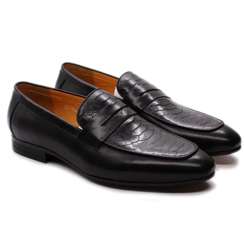 Fashion FELIX CHU Luxury Mens Loafer Shoes Genuine Leather Snake Print Wedding Party Casual Men Dress Shoes Slip-On Footwear Comfortable