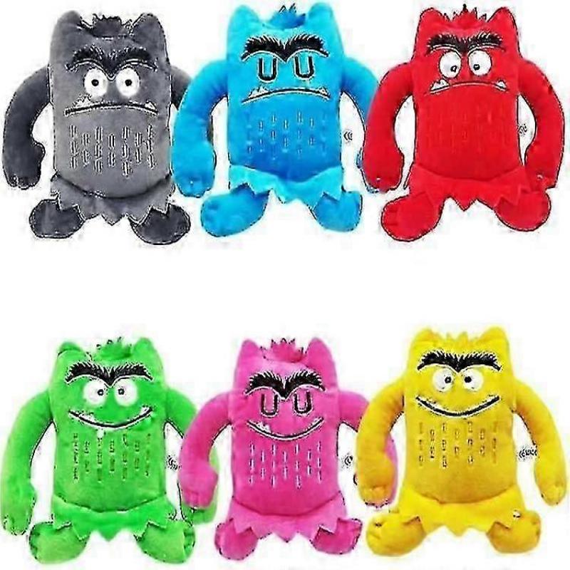 Monster Plyschleksaker, Mitt Emotionella Lilla Monster Tecknad Docka, Blå/röd Monster Plyschleksak, Färg Plyschdocka Set-1set 6st