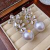 111 Silver Needle Super Flash Zircon Flower Stud Earrings Femininity Pearl Earrings Retro Fashion Light Luxury High Sense Earrings