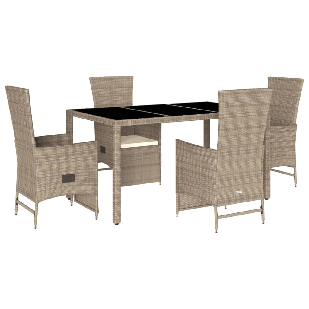 Vidaxl 5-Cz. Garden Furniture Set With Cushions, Beige, Poly Rattan