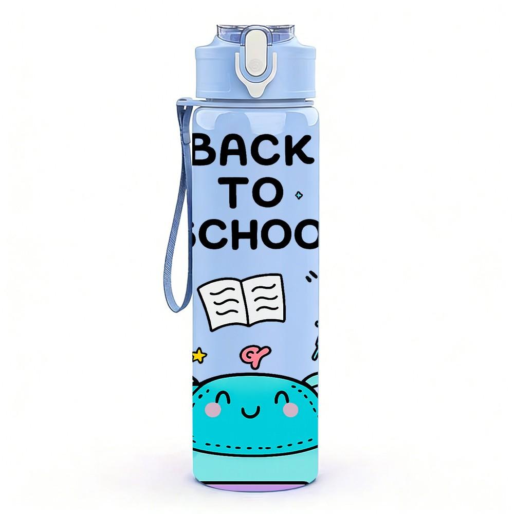 1PC Back To School Monster Pattern 750ml Color Plastic Sports Water Bottle Leakproof Flip Straw Lid Suitable for Sports Office Home Use