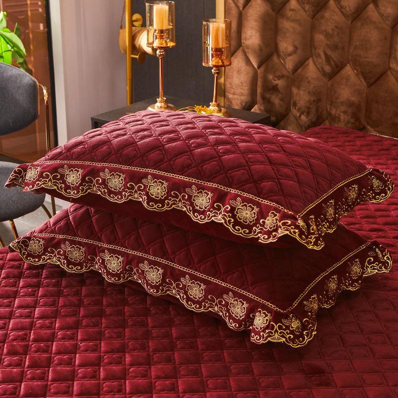 2PC Plaid Crystal Velvet Pillowcase with Zipper Ruffle Deco Soft and Warm Solid Color Rectangle Pillow Cover