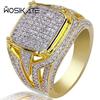 WOSIKATE Luxury 18K Gold-plated Square Ring For Men Fully Inlaid With Zirconia Two-tone Engagement Finger Ring Fashion Jewelry