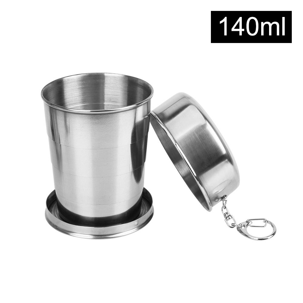 Nerezový skládací hrnek zatahovací teleskopický skládací hrnky hrnek na pití vody 75/140/240ml s kroužkem na klíče
