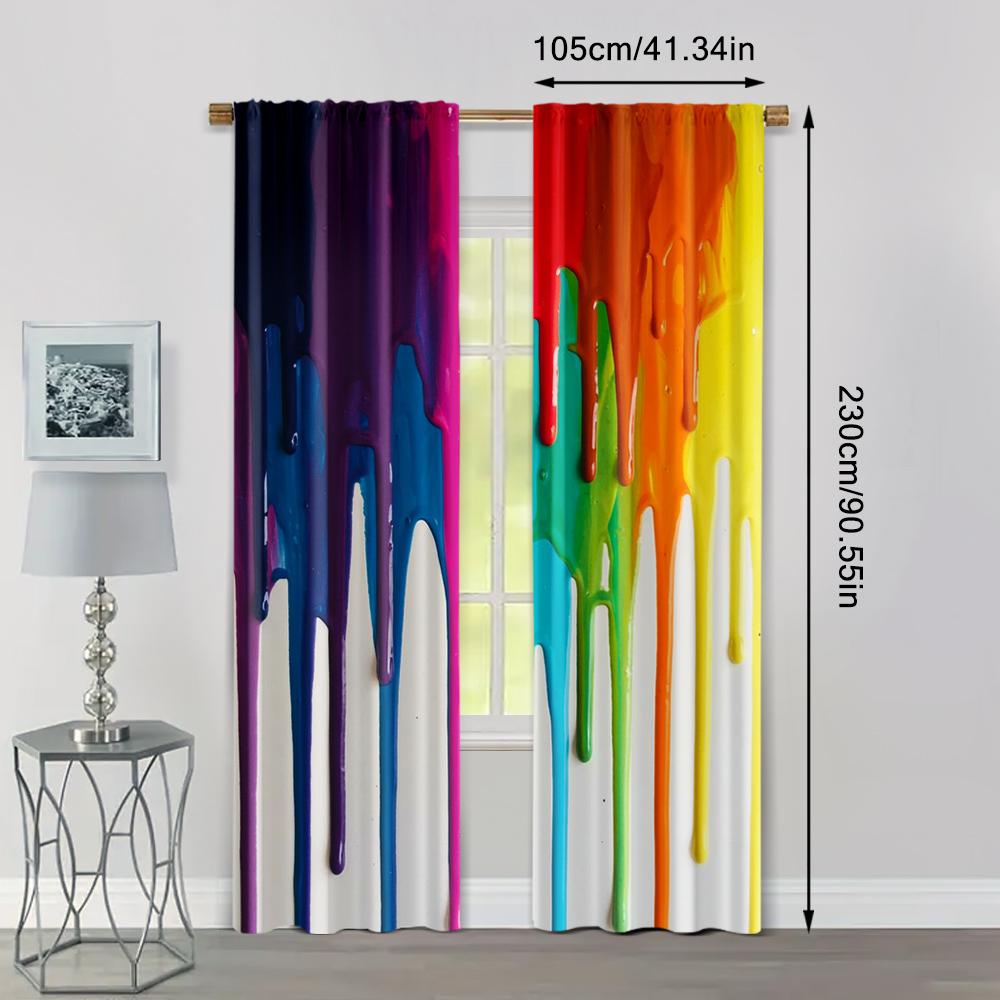 2pcs   Window Curtains Bright paint drips Protecting Privacy Spring Party & Holiday Decor Suitable for Multipurpose Event