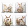 4Pcs Chic Spring Easter Bunny And Floral Basket Cushion Covers Zippered Polyester Throw Pillow Cases For Home Decor Pillowcover