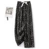 Cotton Silk Pajama Pants Female Summer Thin Section Anti-mosquito Wide Legged Pants Solid Color Outside Home Leisure Printing Nine-minute Beach Pants