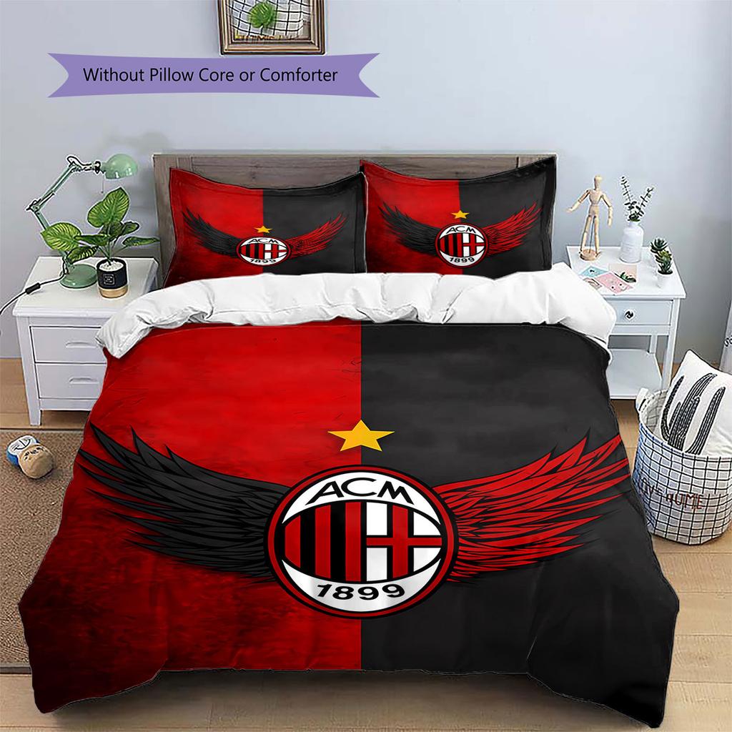 AC Milan Pattern Bedding,Quilt Set Quilt Cover Pillowcase Home Birthday Gift(1 * Duvet Cover + 2 * Pillowcase, Without Core)