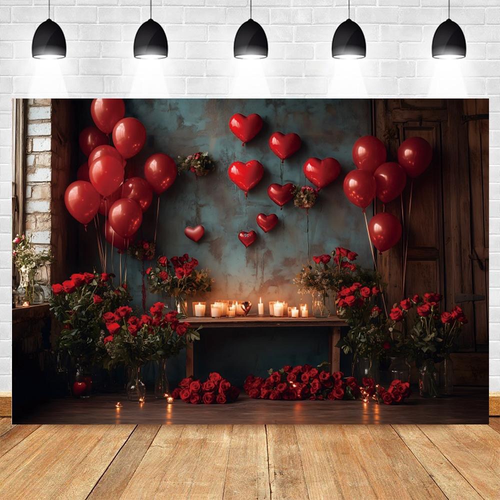 Bannière de Fond pour Photographie Bougie d'Amour Rose Rouge Saint-Valentin Romantique, Fond de Studio pour Shooting Photo de Couple en Intérieur