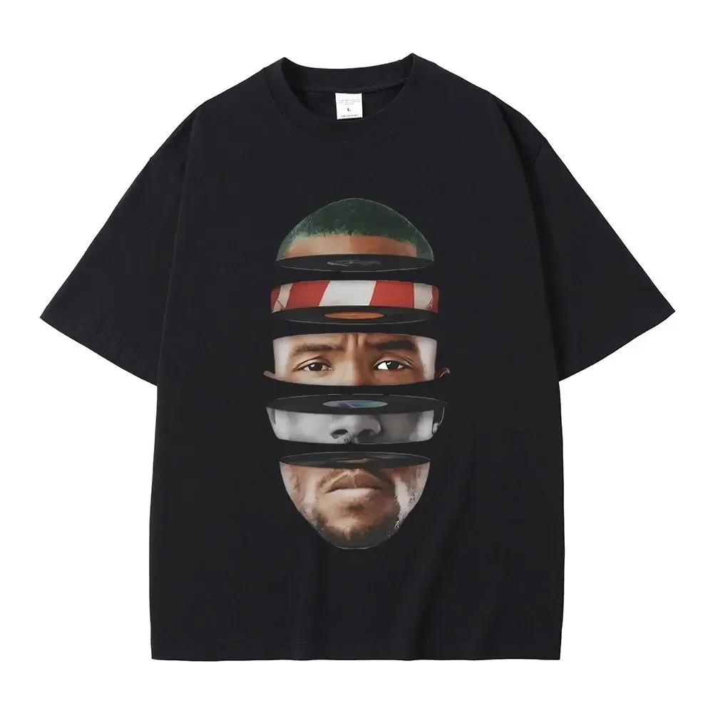 Streetwear ראפר פרנק ערוץ כתום הדפס גרפי חולצות אוקיינוס ​​חולצות טריקו אוברסייז בלונדינית היפ הופ וינטג' גברים חולצות בלונדיניות