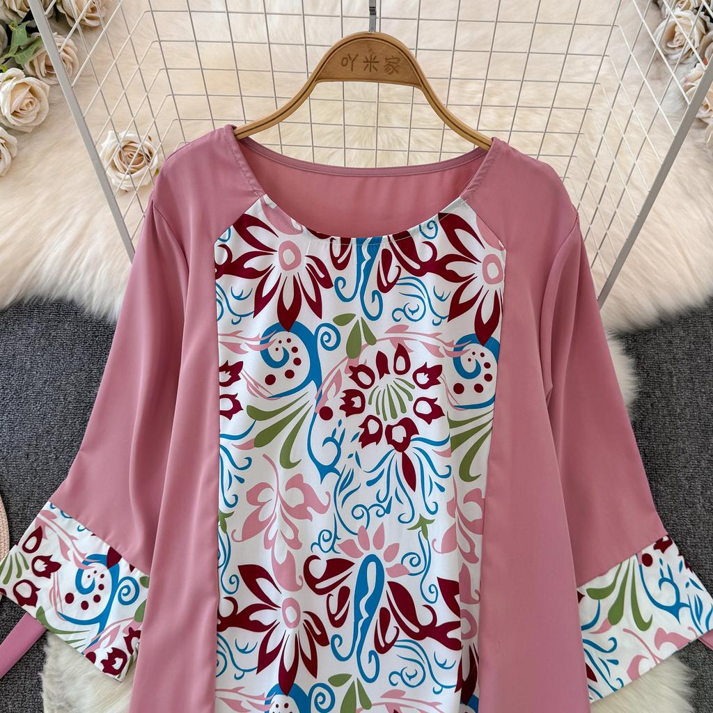 Autumn Vintage Women Printed Patchwork Long Dress Elegant O-Neck High Waist A-Line Casual Maxi Dresses Female Holiday Dresses