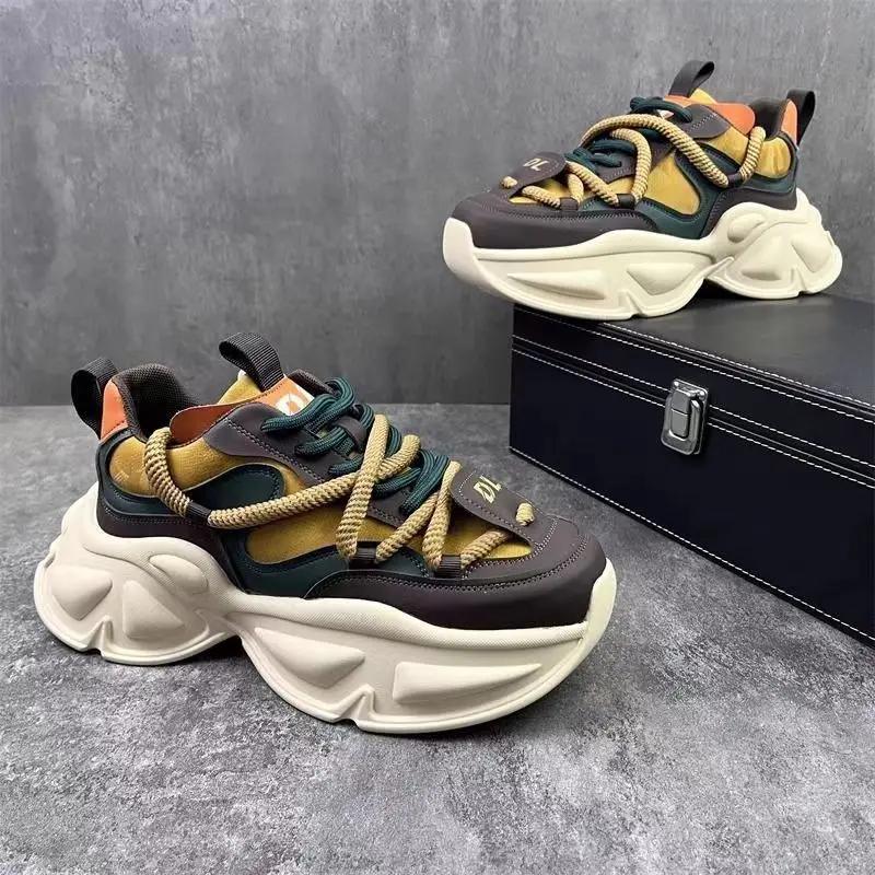 Men's Sneakers Thick Soled Height Increasing Color Blocked Casual Shoes for Youth Campus Style Running Sports New Luxury