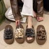 Dámské vnitřní pantofle s leopardím potiskem, silnou podrážkou, podzimní zimní nové domácí lenivé boty, měkká podrážka, dívčí módní teplé nadýchané pantofle