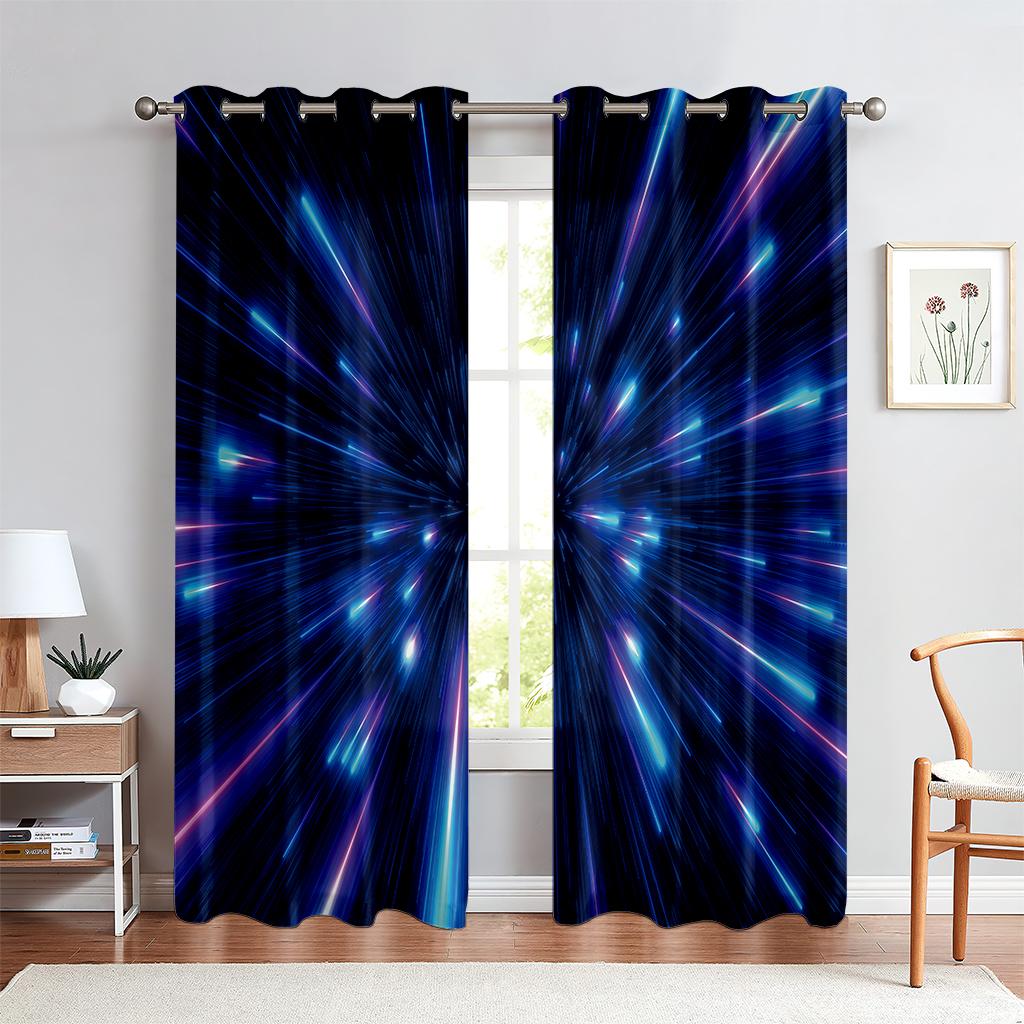 Dreamy Purple Starry Sky Meteor 3d Printing Curtain Bedroom Living Room Study Decorative Curtain Easy To Wash And Care 2 Pieces