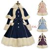 Robe d'automne et d'hiver pour femmes Robe Lolita Jupe pour fille Cape à revers en toile de jute d'hiver Fermeture à la taille Robe de princesse épaissie Robe Lolita vintage