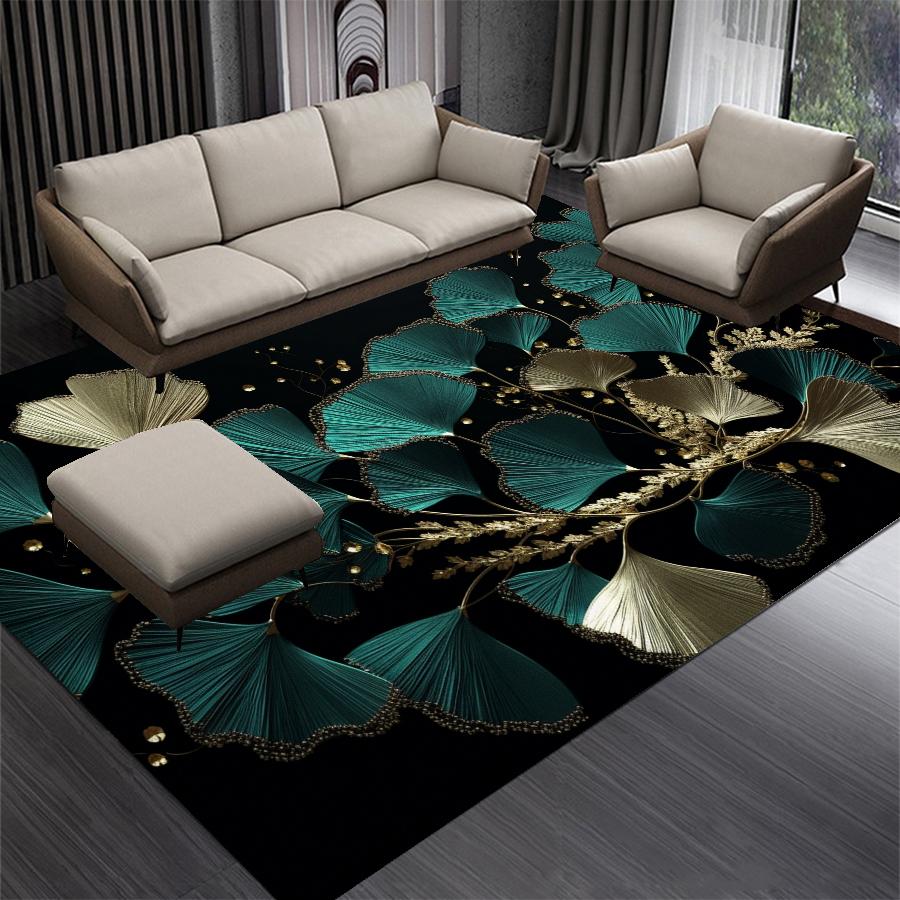 Luxuriöser Grüner Goldener Blätter Teppich Wohnzimmer Dekoration Schlafzimmerteppich Waschbar Lounge Sofa Bereich Teppich Große Größe Couchtische Matte