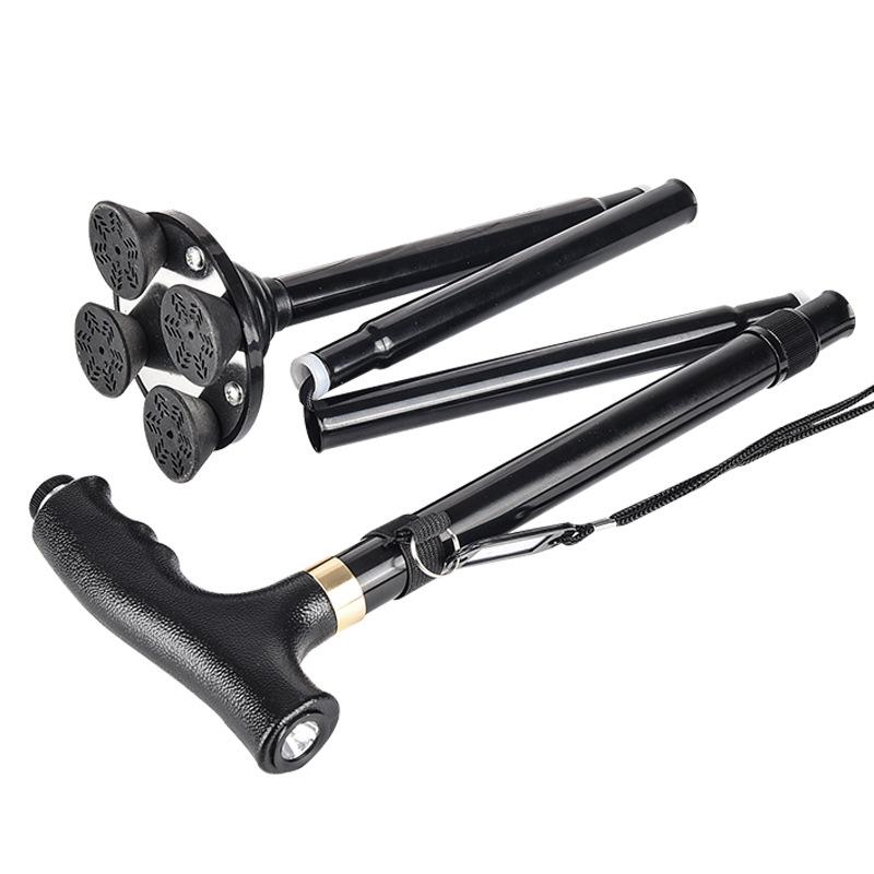 Aluminum Alloy Folding Crutches Telescopic Elderly Anti Slip Staff Multi Functional Cane Climbing Staff Factory with Lamp