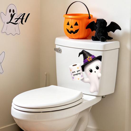 Waterproof PVC Toilet Stickers Halloween Sticker Ghost And Skeleton Print Decals Easy Peel Stick Bathroom Decals Spooky Stickers for Seats