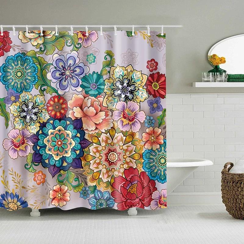 Elegant Floral Shower Curtain Set, Waterproof Fabric with Vibrant Blossoms for Romantic Bathroom Decor, Adds Garden Feel