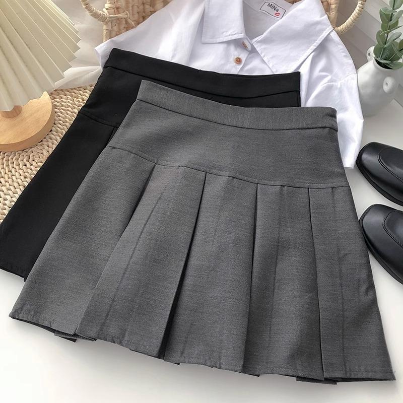 Jupe Courte Ajustée Jupe Taille Haute Jupe en Laine Grise pour Femmes Automne Hiver Petite Casual Polyvalente Toutes-saisons Jupe Plissée Jupe Trapèze
