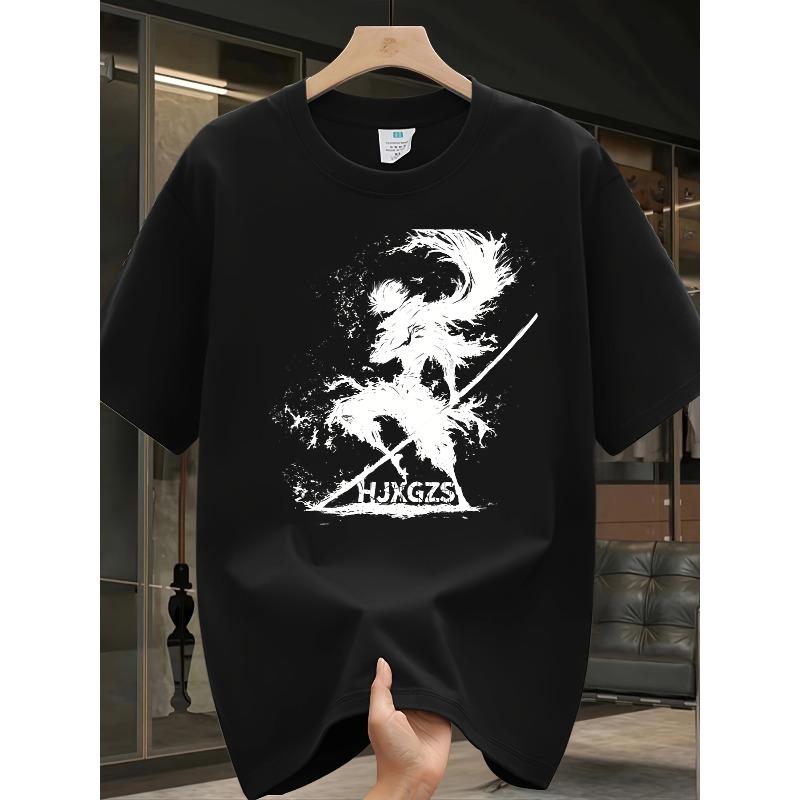European Size Heavy Pure Cotton Trendy Brand Printed Short-sleeved T-shirt Men's Summer New Casual Large-size Loose Versatile Top