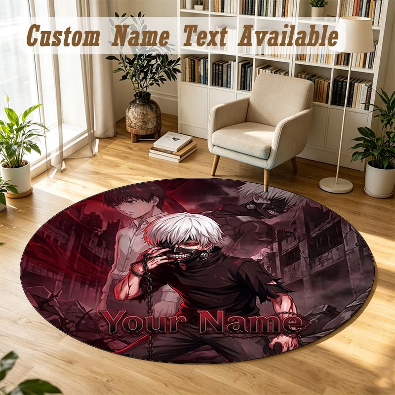 Round Rug Custom NameTokyo Ghoul Pattern Non Slip Carpet Home Floor Decor