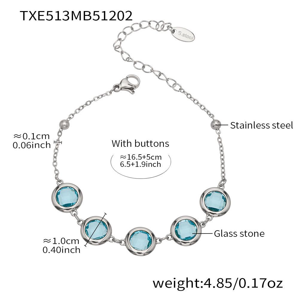 Round Faceted Glass Stone Jewelry Set - Necklace, Earrings, Bracelet - European American Fashion Design