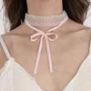 Sweet Bow White Lace Double Neck Chain Choker Simple Ribbon Knotted Collar Women