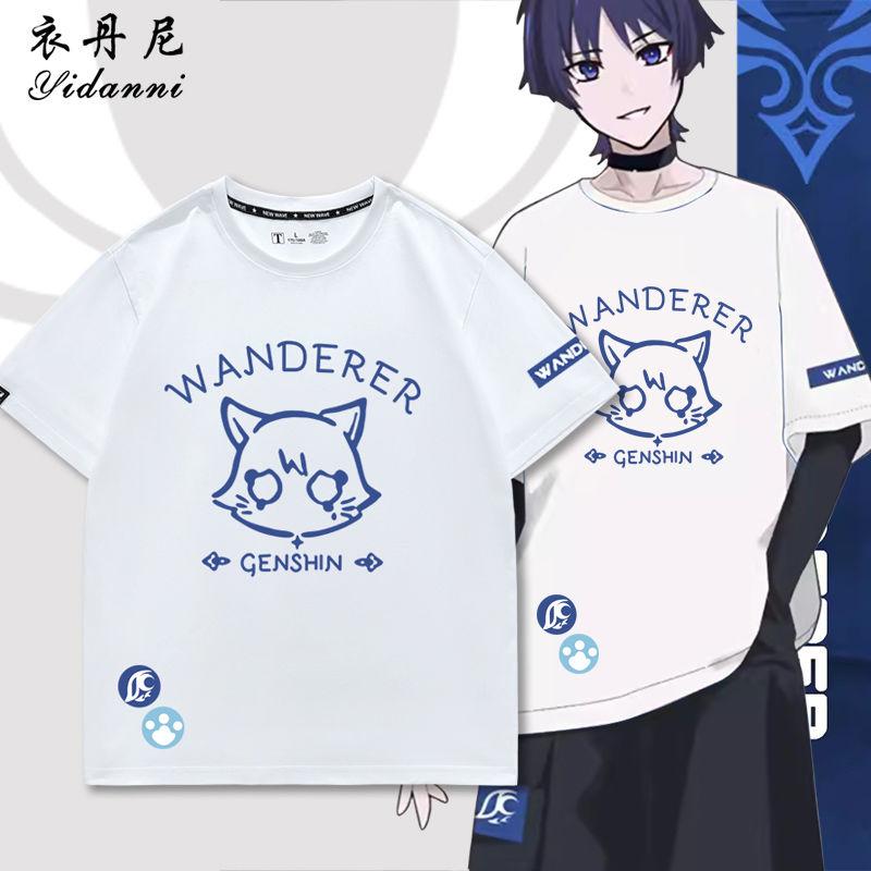 Jeu Genshin Impact Série Wanderer T-shirt Imprimé Manches Courtes T-shirt d'Été Unisexe Vêtements pour Femmes Mode Hauts Décontractés
