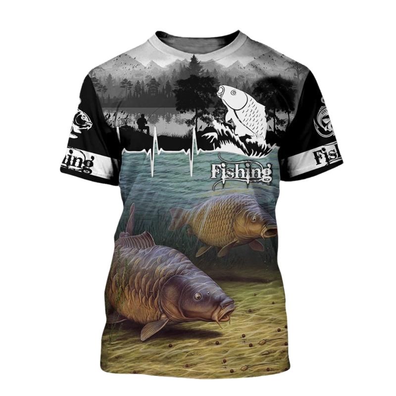 Módní 3D kaprový rybolov Pánské Dámské letní pouliční tričko Trendy All Game O-Neck s krátkým rukávem Nadměrné pánské tričko Pánské Clot