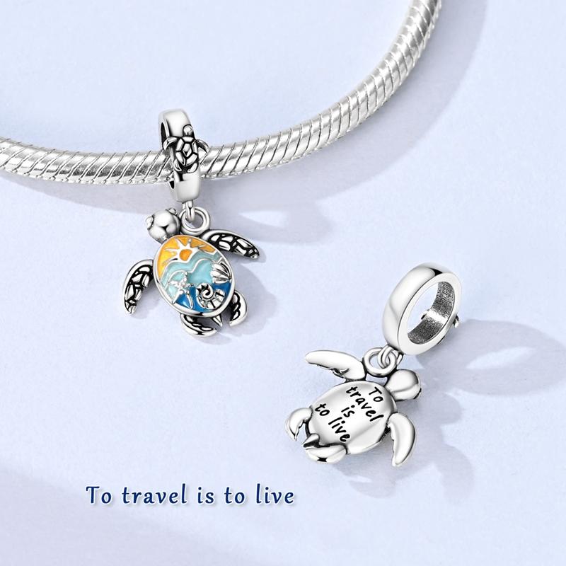 Diapositiva Original de Plata de Ley 925 con Esmalte de Colores Colgante de Tortuga Compatible con Pulsera Original Collar Para Mujeres Joyería DIY Regalo